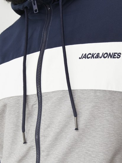 Jack & Jones RUSH White/Grey Blocking Bomber Jacket with Hood Navy Blazer - Takit - Miesten Takit, isot koot – 2XL – 12XL
