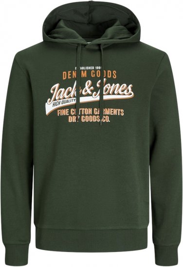 Jack & Jones 2 COL LOGO Hoodie Kombu Green - Hupparit ja collegepaidat - Miesten hupparit ja collegepaidat isot koot