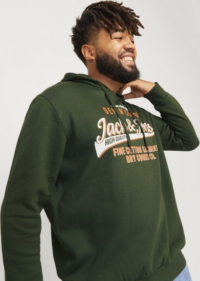 Jack & Jones 2 COL LOGO Hoodie Kombu Green - Hupparit ja collegepaidat - Miesten hupparit ja collegepaidat isot koot