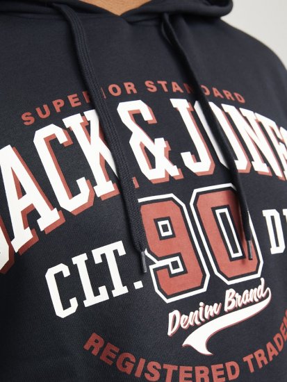 Jack & Jones 2 COL LOGO Hoodie Dark Navy - Hupparit ja collegepaidat - Miesten hupparit ja collegepaidat isot koot