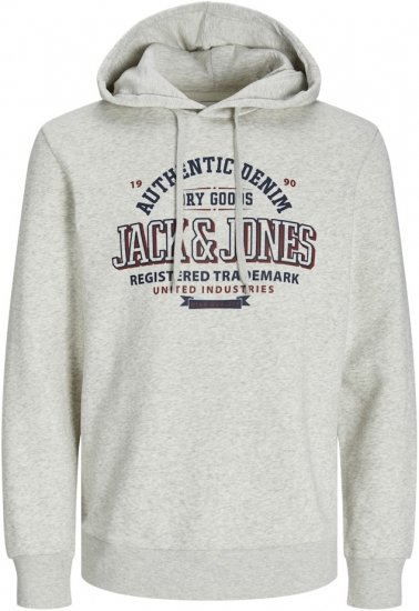 Jack & Jones 2 COL LOGO Hoodie White Melange - Hupparit ja collegepaidat - Miesten hupparit ja collegepaidat isot koot