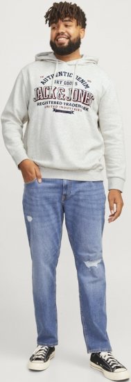Jack & Jones 2 COL LOGO Hoodie White Melange - Hupparit ja collegepaidat - Miesten hupparit ja collegepaidat isot koot