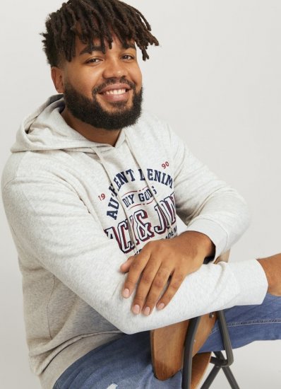 Jack & Jones 2 COL LOGO Hoodie White Melange - Hupparit ja collegepaidat - Miesten hupparit ja collegepaidat isot koot