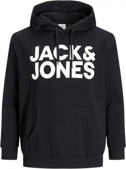 Jack & Jones CORP LOGO Large Print Hoodie Black - Hupparit ja collegepaidat - Miesten hupparit ja collegepaidat isot koot
