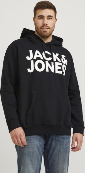 Jack & Jones CORP LOGO Large Print Hoodie Black - Hupparit ja collegepaidat - Miesten hupparit ja collegepaidat isot koot