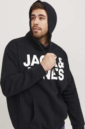 Jack & Jones CORP LOGO Large Print Hoodie Black - Hupparit ja collegepaidat - Miesten hupparit ja collegepaidat isot koot