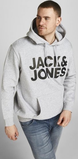 Jack & Jones CORP LOGO Large Print Hoodie Light Grey Melange - Hupparit ja collegepaidat - Miesten hupparit ja collegepaidat isot koot