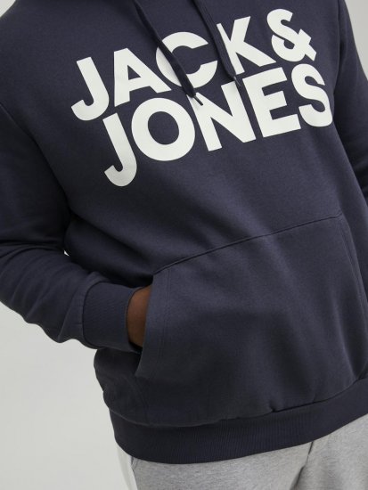 Jack & Jones CORP LOGO Large Print Hoodie Navy Blazer - Hupparit ja collegepaidat - Miesten hupparit ja collegepaidat isot koot