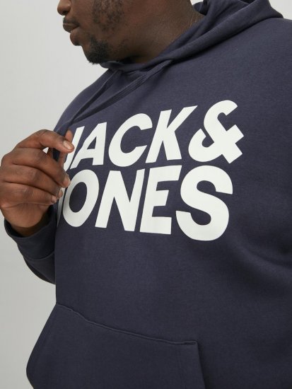 Jack & Jones CORP LOGO Large Print Hoodie Navy Blazer - Hupparit ja collegepaidat - Miesten hupparit ja collegepaidat isot koot