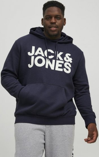 Jack & Jones CORP LOGO Large Print Hoodie Navy Blazer - Hupparit ja collegepaidat - Miesten hupparit ja collegepaidat isot koot
