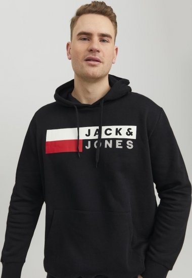 Jack & Jones CORP LOGO PLAY 4 Print Hoodie Black - Hupparit ja collegepaidat - Miesten hupparit ja collegepaidat isot koot