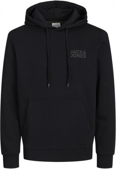 Jack & Jones CORP LOGO Small Print Hoodie Black - Hupparit ja collegepaidat - Miesten hupparit ja collegepaidat isot koot