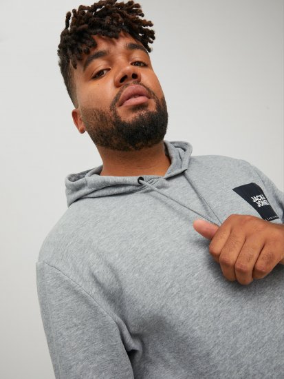 Jack & Jones JJLOCK SWEAT HOOD Grey - Hupparit ja collegepaidat - Miesten hupparit ja collegepaidat isot koot