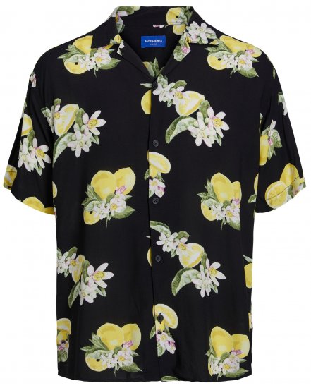 Jack & Jones JORLUKE FLORES Resort Shirt Black - Kauluspaidat - Miesten isot kauluspaidat 2XL – 8XL