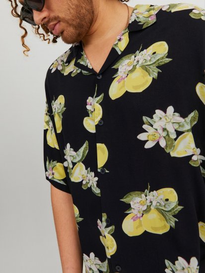 Jack & Jones JORLUKE FLORES Resort Shirt Black - Kauluspaidat - Miesten isot kauluspaidat 2XL – 8XL