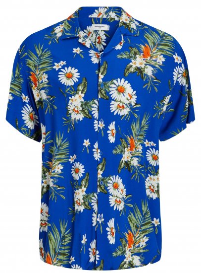 Jack & Jones JORLUKE FLORES Resort Shirt Nautical Blue - Kauluspaidat - Miesten isot kauluspaidat 2XL – 8XL