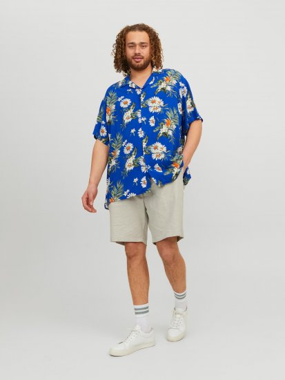 Jack & Jones JORLUKE FLORES Resort Shirt Nautical Blue - Kauluspaidat - Miesten isot kauluspaidat 2XL – 8XL