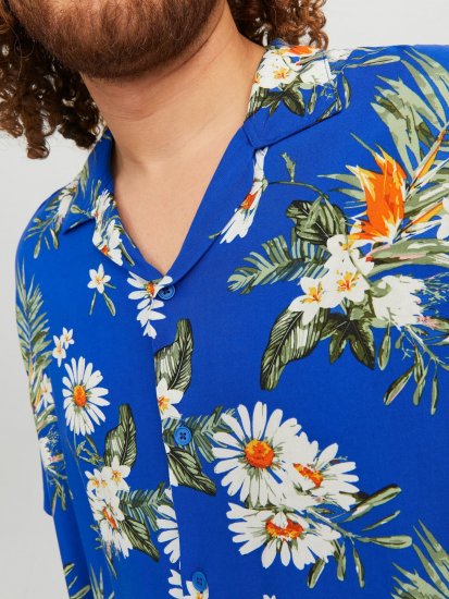 Jack & Jones JORLUKE FLORES Resort Shirt Nautical Blue - Kauluspaidat - Miesten isot kauluspaidat 2XL – 8XL