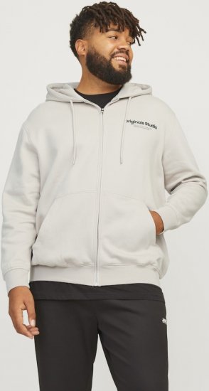 Jack & Jones ESTERBRO Zip Hoodie Light Grey - Hupparit ja collegepaidat - Miesten hupparit ja collegepaidat isot koot