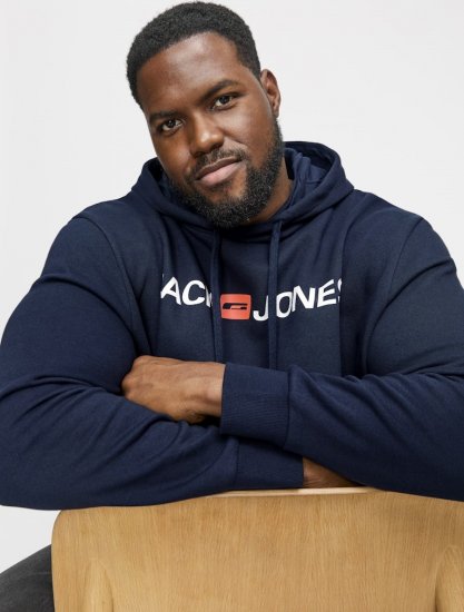 Jack & Jones CORP OLD LOGO REG FIT Hoodie Navy Blazer - Hupparit ja collegepaidat - Miesten hupparit ja collegepaidat isot koot