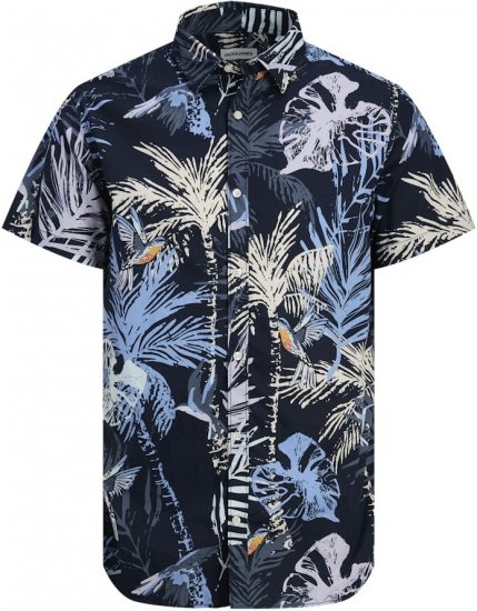 Jack & Jones Hawaii AOP Shirt Blue - Kauluspaidat - Miesten isot kauluspaidat 2XL – 8XL