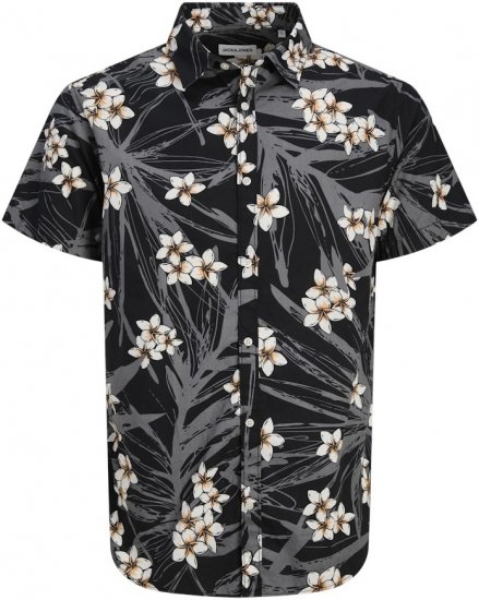 Jack & Jones Hawaii AOP Shirt Black - Kauluspaidat - Miesten isot kauluspaidat 2XL – 8XL