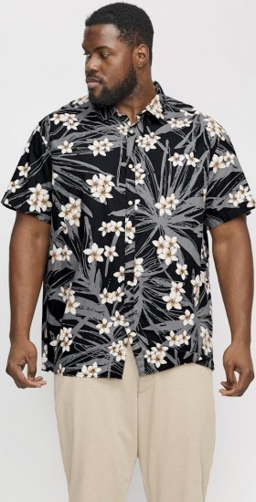 Jack & Jones Hawaii AOP Shirt Black - Kauluspaidat - Miesten isot kauluspaidat 2XL – 8XL