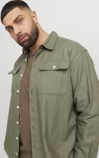 Jack & Jones Raymond Spring Long Sleeve Overshirt Green - Kauluspaidat - Miesten isot kauluspaidat 2XL – 8XL