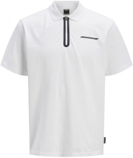Jack & Jones Fusion Pique Zipper Polo Bright White - Pikeepaidat - Miesten isot pikeepaidat