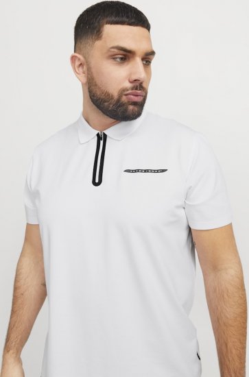 Jack & Jones Fusion Pique Zipper Polo Bright White - Pikeepaidat - Miesten isot pikeepaidat
