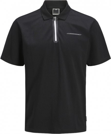 Jack & Jones Fusion Pique Zipper Polo Black - Pikeepaidat - Miesten isot pikeepaidat