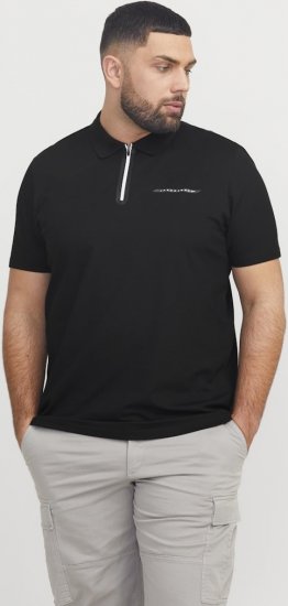 Jack & Jones Fusion Pique Zipper Polo Black - Pikeepaidat - Miesten isot pikeepaidat