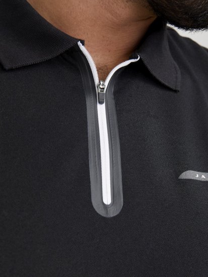 Jack & Jones Fusion Pique Zipper Polo Black - Pikeepaidat - Miesten isot pikeepaidat