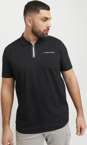 Jack & Jones Fusion Pique Zipper Polo Black - Pikeepaidat - Miesten isot pikeepaidat