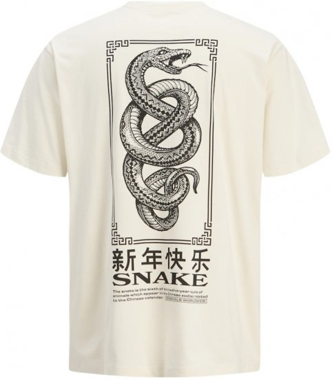 Jack & Jones Snake Crew Neck T-Shirt Antique White - T-paidat - Isot T-paidat 2XL – 14XL