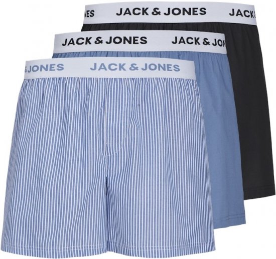 Jack & Jones TOKYO Woven Coronet Blue - Blue Stripes Boxers 3-Pack Black - Alusvaatteet & uimavaatteet - Miesten Isot alusvaatteet 