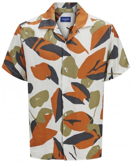Jack & Jones Vira Marshall AOP Short Sleeve Shirt Cloud Dancer - Kauluspaidat - Miesten isot kauluspaidat 2XL – 8XL