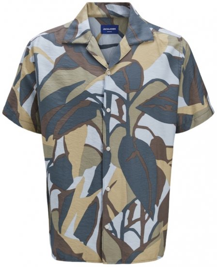 Jack & Jones Vira Marshall AOP Short Sleeve Shirt Silver Sage - Kauluspaidat - Miesten isot kauluspaidat 2XL – 8XL