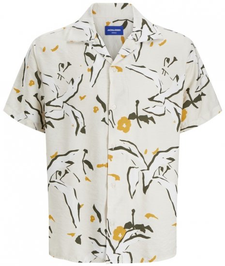 Jack & Jones Vira Marshall AOP Short Sleeve Shirt Buttercream - Kauluspaidat - Miesten isot kauluspaidat 2XL – 8XL