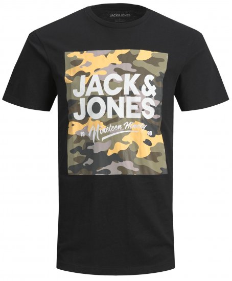 Jack & Jones JJPETE SHAPE Camo Print T-Shirt Black - T-paidat - Isot T-paidat 2XL – 14XL