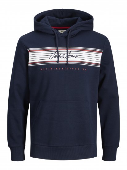 Jack & Jones JJLEO SWEAT Hoodie Navy - Hupparit ja collegepaidat - Miesten hupparit ja collegepaidat isot koot