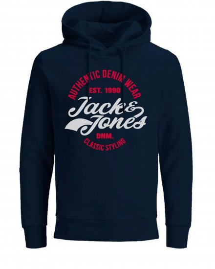 Jack & Jones JJBRAT SWEAT Hoodie Navy - Hupparit ja collegepaidat - Miesten hupparit ja collegepaidat isot koot
