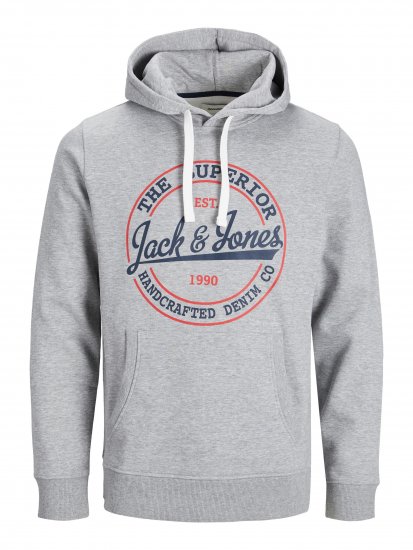 Jack & Jones JJBRAT SWEAT Hoodie Light Grey - Hupparit ja collegepaidat - Miesten hupparit ja collegepaidat isot koot