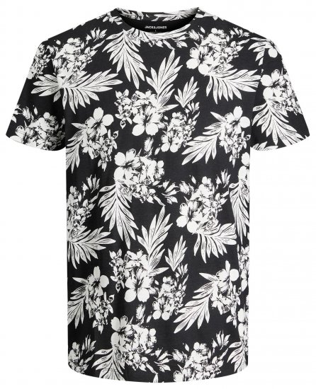 Jack & Jones JJCOASTAL AOP T-Shirt Black - T-paidat - Isot T-paidat 2XL – 14XL