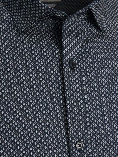 Jack & Jones JPRBLACARDIFF Print LS Shirt Navy - Kauluspaidat - Miesten isot kauluspaidat 2XL – 8XL