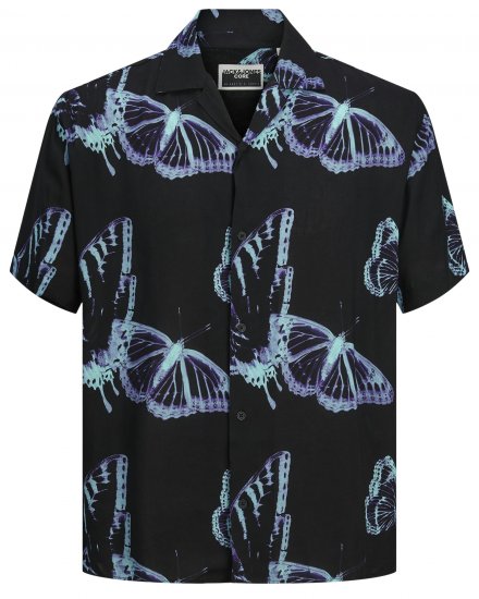 Jack & Jones JCOJEFF AOP Resort Shirt Black - Kauluspaidat - Miesten isot kauluspaidat 2XL – 8XL