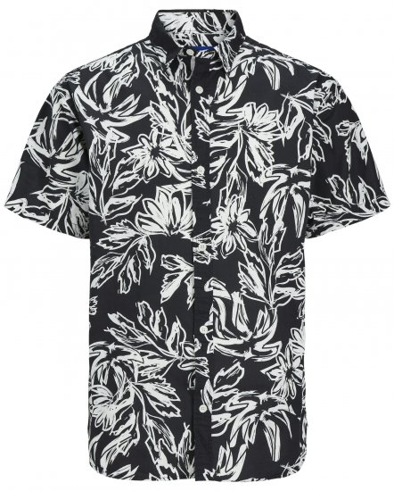 Jack & Jones JORLAFAYETTE AOP Short Sleeve Shirt Black - Kauluspaidat - Miesten isot kauluspaidat 2XL – 8XL