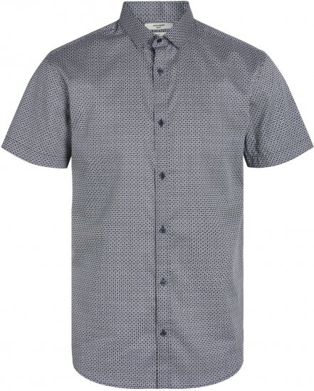 Jack & Jones JPRBLACARDIFF PRINT SHIRT S/S Navy Blazer - Kauluspaidat - Miesten isot kauluspaidat 2XL – 8XL