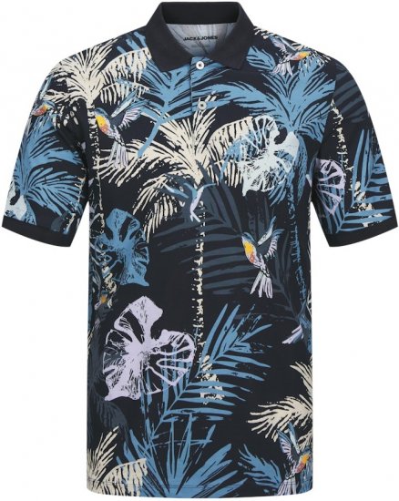 Jack & Jones Hawaii AOP Short Sleeve Polo Blue - Pikeepaidat - Miesten isot pikeepaidat