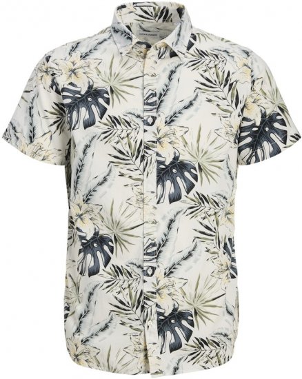 Jack & Jones Hawaii AOP Shirt White - Kauluspaidat - Miesten isot kauluspaidat 2XL – 8XL